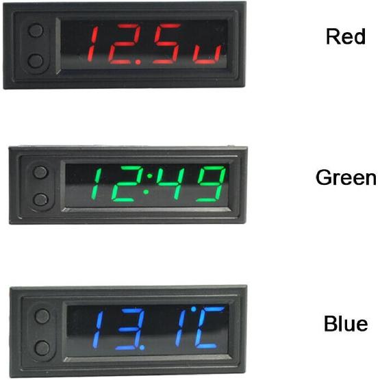 Riloer Auto-Temperatur-Uhr, 3-in-1-Thermometer, Voltmeter-Anzeige, Digitalanzeige, Grünes Licht