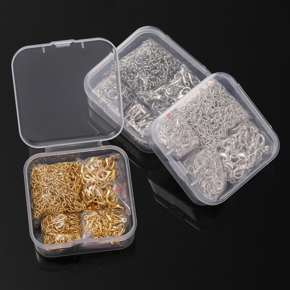 200pcs/Box Lobster Clasp Jump Rings Extension Chain Water Drop End Pendants Connector Chain Charm Kit for DIY Jewelry Making