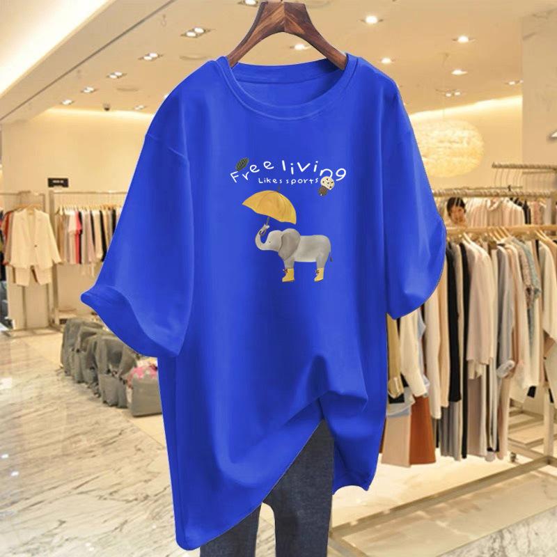 Umbrella baby elephant short-sleeved T-shirt women's summer new Korean simple and loose pure cotton non-sensory printing comfortable top