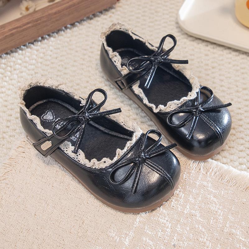 36Girls' Small Leather Shoes, Princess Shoes, Spring and Autumn Style, with a Bow, Soft Sole, Children's Shoes, Little Girls' Performance Shoes,