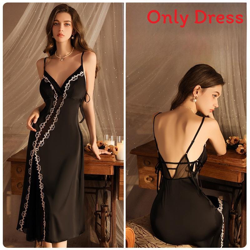 Long Silk Sleepwear Set With V Neck Sleeveless Design For Women Relaxation