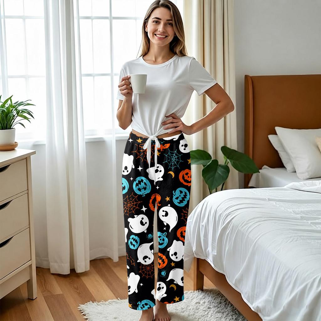 Women's Halloween Flannel Pajama Pants Straight Leg Holiday Loungewear Sleepwear