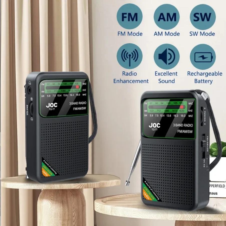 Portable AM/FM/SW Pocket Radio with Rechargeable Battery Wired Earphone Mini FM Receiver Radios