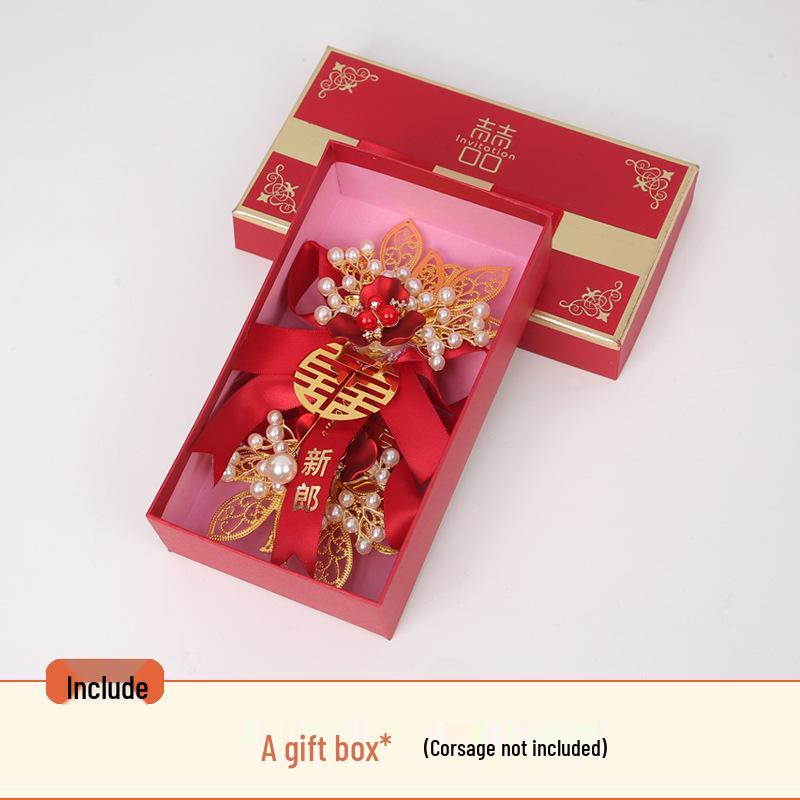 

Весільний бутоньєрка та браслет-корсаж кольору шампанського та червоного кольору в китайському стилі для нареченого, нареченої, дружби нареченого та дружок