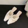 2025 French-style fluffy high-heeled slippers women's autumn and winter wear with skirts, gentle fairy shoes, velvet cotton bag head half