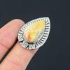 Womens Day Sale Pear Fossil Coral Stone Stackable Artisan Ring 925 Silver US 8.5