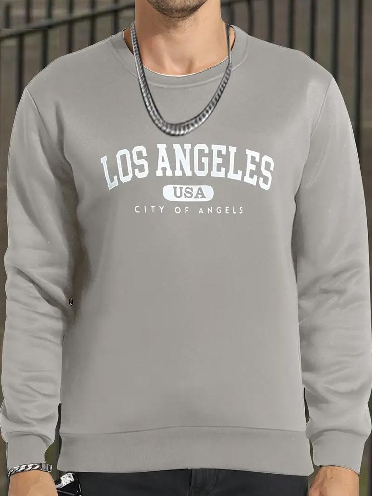 Cozy Letter Print Long Sleeve Crew Neck Tee Tops for Men Soft Casual