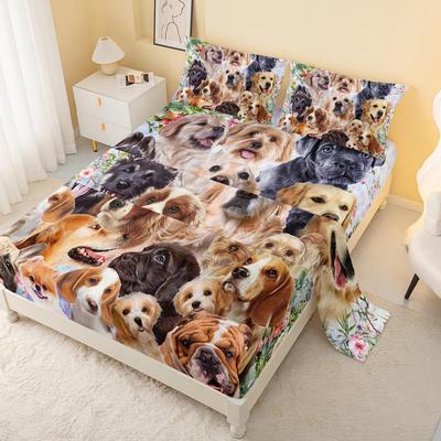 Animal Dog Pattern Mattress Four-Piece Bedding Set Bedroom Dormitory Bedding Decoration