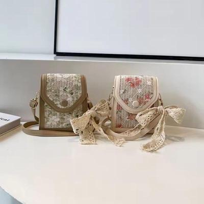 Women Fashion Ladies Bag Simple Floral Straw Messenger Bag Lightweight Crossbody Bag for Summer Beach Holiday CLE