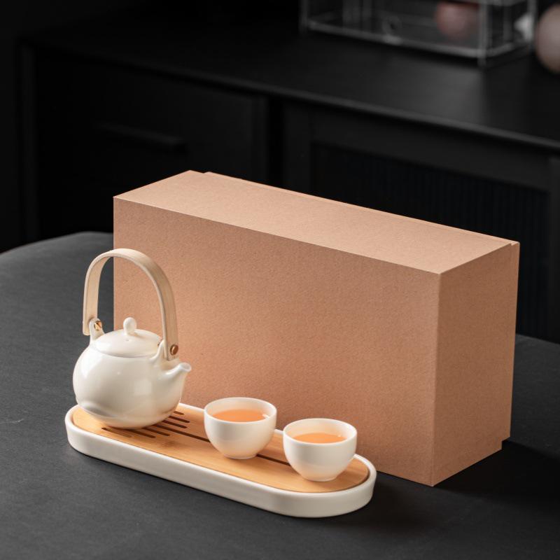 Ceramic Cream Style Teapot and Kung Fu Tea Set with Handle - Perfect for Hotels, B&Bs, Business Gifts, Custom Logo Available