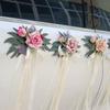 Ribbon Car Door Handle Mirror Flowers Romantic Artificial Roses  Ceremony Party Decor