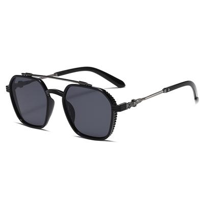 European and American Double Beam Glasses Frame Men's Trendy New Versatile Black Square Frame Big Face Thin Retro Sunglasses UV Protection