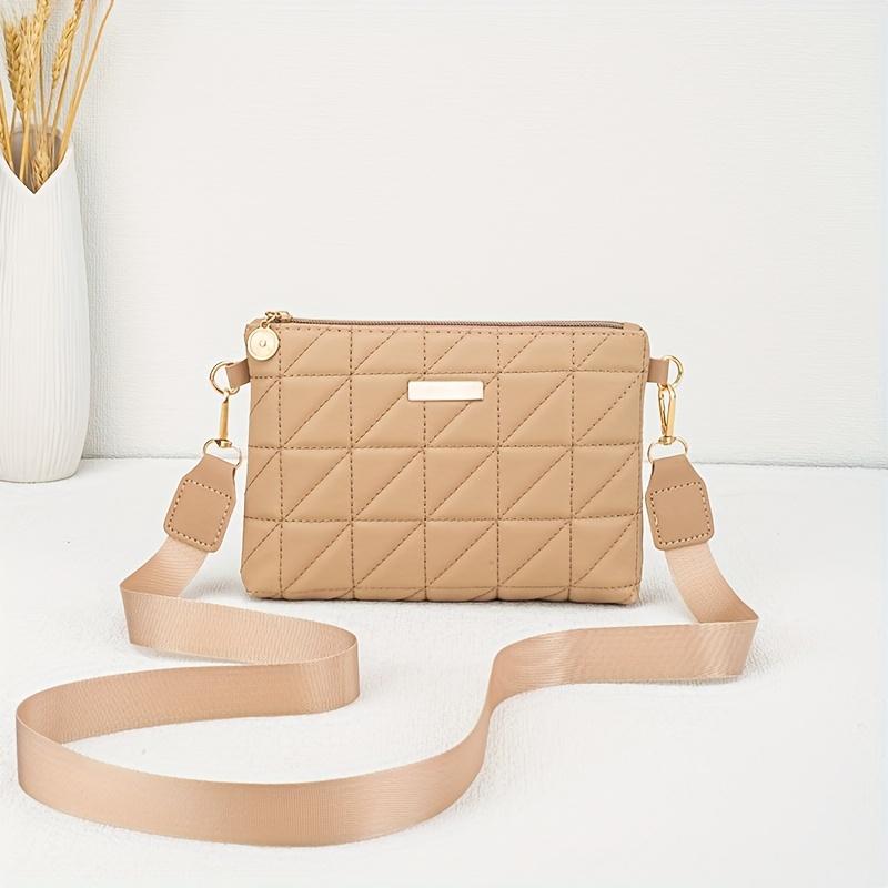 

Повседневная модная сумка-мессенджер в клетку с вышивкой, портативная, легкая, простая застежка-молния, подкладка из полиэстера, для телефона абрикосовый