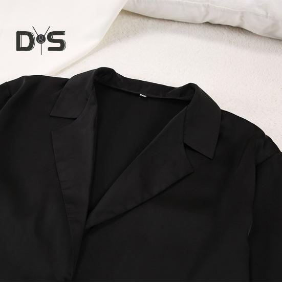 2 Pcs/Set Women Shirt Pants Set Homewear Suit Loose Lapel Long Sleeve Loose Solid Color Single-breasted Wide Leg Straight Soft Lady Spring Fall