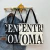 Canvas Tote Bag For Women With Zipper Pocket Urban Casual Stylish Letter Print