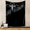 Christian Cross with Jesus On Black Background with Roses Patterned Tapestry for Bedroom and Living Room Home Decor Sofas