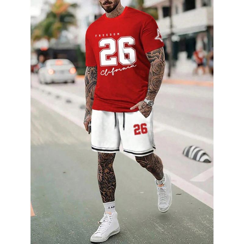 23 Prints Mens 2Pcs Casual Outfit Trendy Short Sleeve T-Shirt Quick-Dry Shorts Set For Stylish Summer Workouts Athleisure Wear