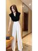 2026 Summer Elegant Stand Collar Cap Sleeve Top & Wide Leg Pants Set