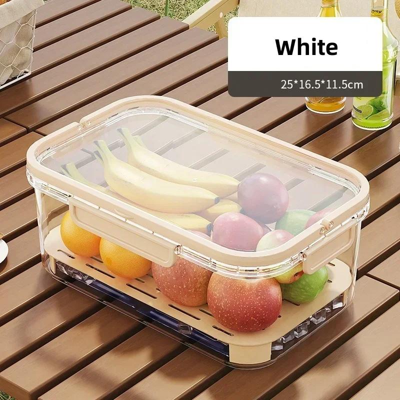 Portable Food Storage Container Large Capacity Airtight Freshness Box with Drain Plate for Outdoor Picnic Camping Use