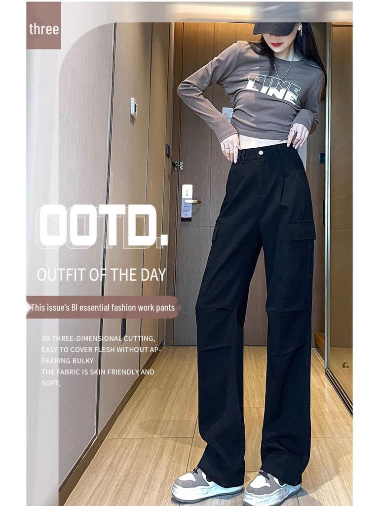 Women's High Waist Cargo Pants - Straight & Wide Leg Options for Spring/Autumn Climbing and Sports.