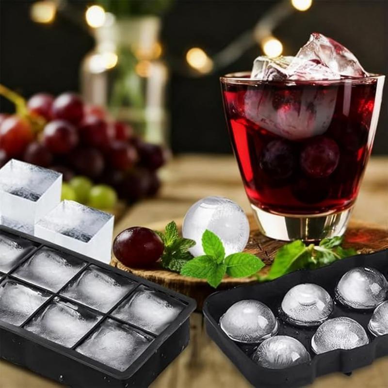 Set of 2 Silicone Ice Cube Tray Large Sphere & Square Ice Mold for Whiskey Cocktails BPA Free Reusable Stackable Easy Release