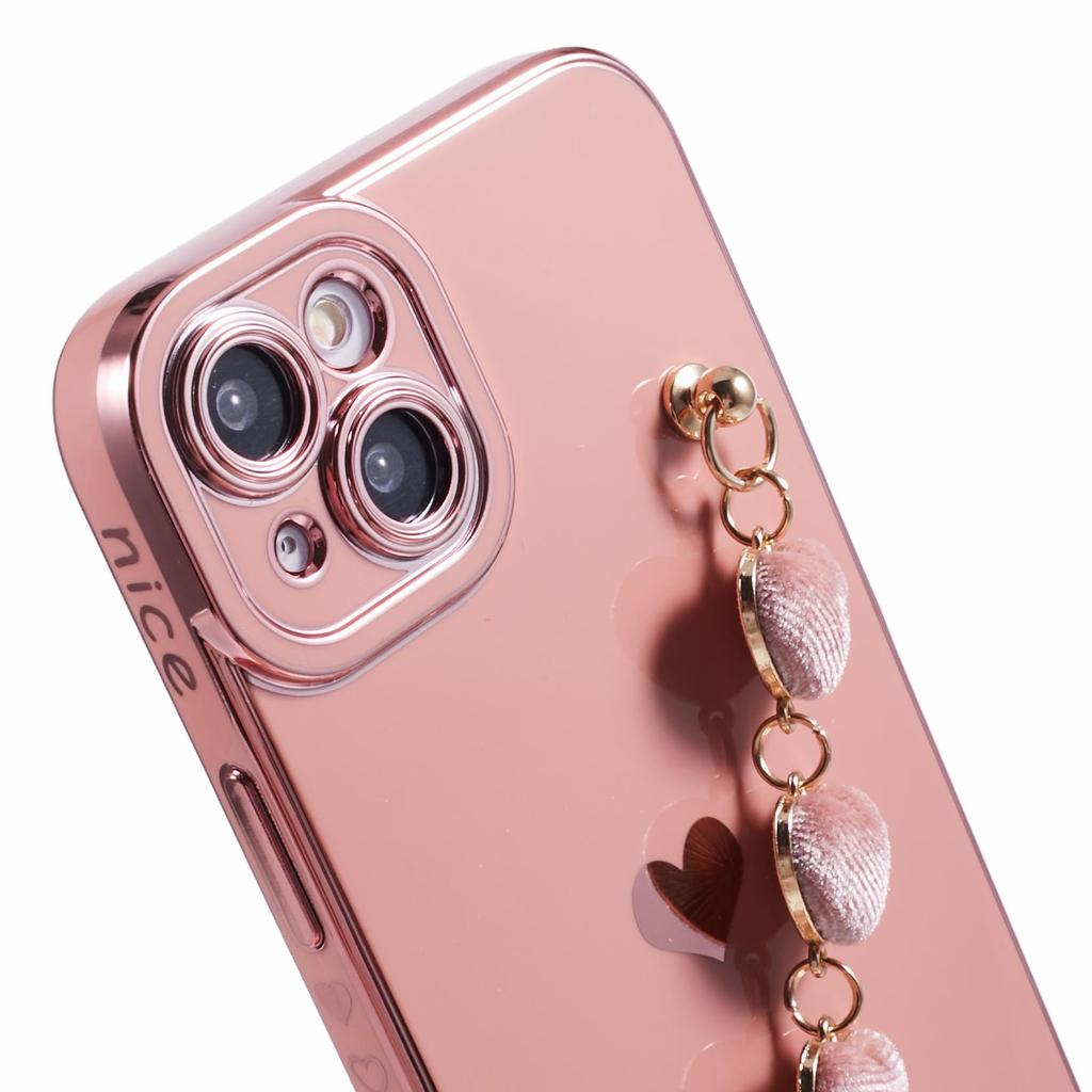 For iPhone 15 Plus Shockproof Case Electroplating TPU Phone Cover with Strap