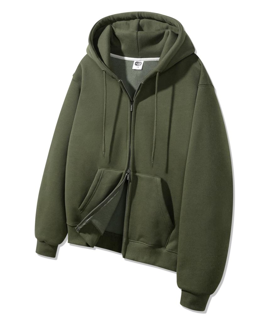 Alvinclo [Double Cotton/Fleece-Lined] Plain Regular Fit Two-Way Zip-Up Hoodie Azh673 (4 Colors) (Type B)