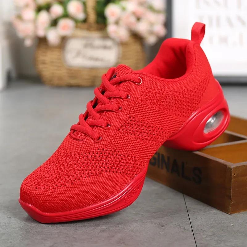 Soft Sole Jazz Shoes Mesh Woman Ladies Modern Soft Outsole Dance Sneakers Breathable Lightweight Dancing Fitness Shoes