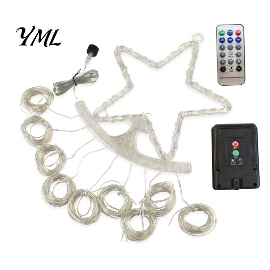 Holiday Decorative Yard Lighting Solar Christmas Tree Waterfall Light, 11.5FT 346 LED Powered String Light Star Decor with Moon Topper for Garden,