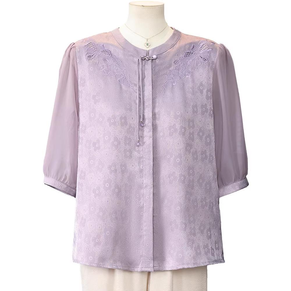 Stylish Chiffon Blouse for Moms 50+ - New Chinese National Trend, Summer Edition