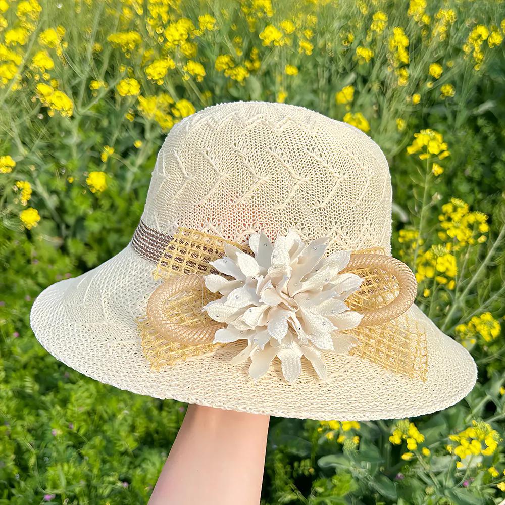 

WTEMPO Складные солнцезащитные шляпы с бантом и цветком, однотонные, весна-лето, с широкими полями, для путешествий, пляжа, дышащие солнцезащитные шляпы 1pc бежевый