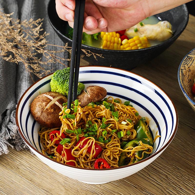Popular 8-inch Color Glaze Ceramic Ramen Bowl - Hand-painted Trumpet Design