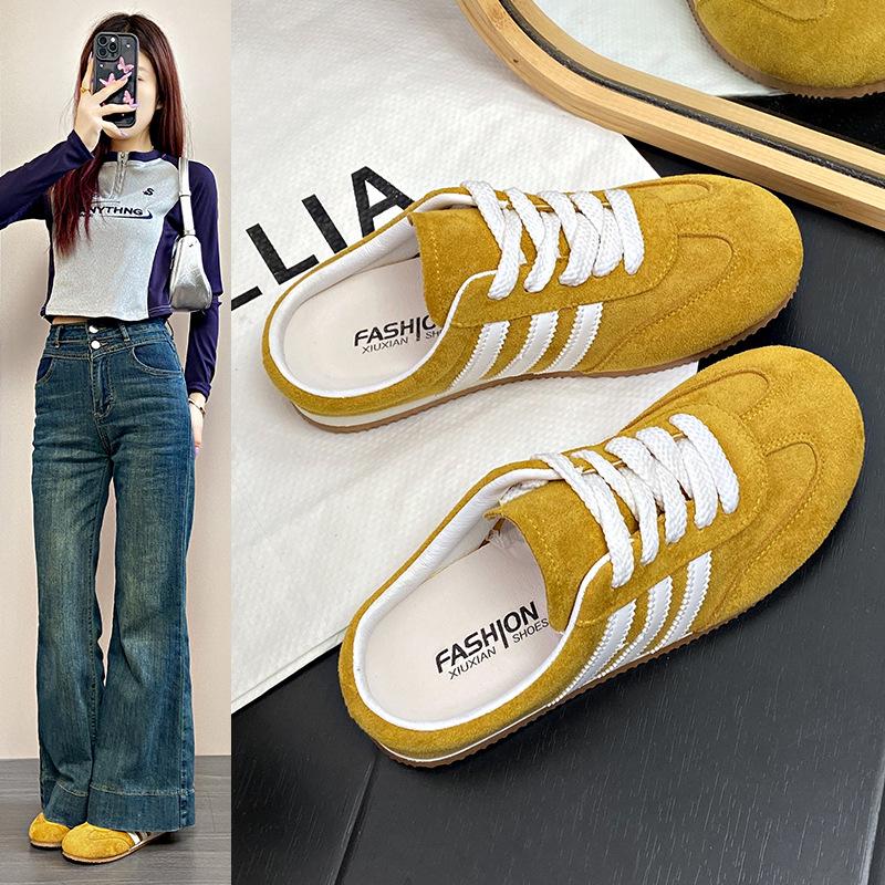 Baotou Half Slippers Women's Summer Wear 2025 New Yellow German Training Shoes Women's Heel-less One-pedal Lazy Forrest Gump Shoes