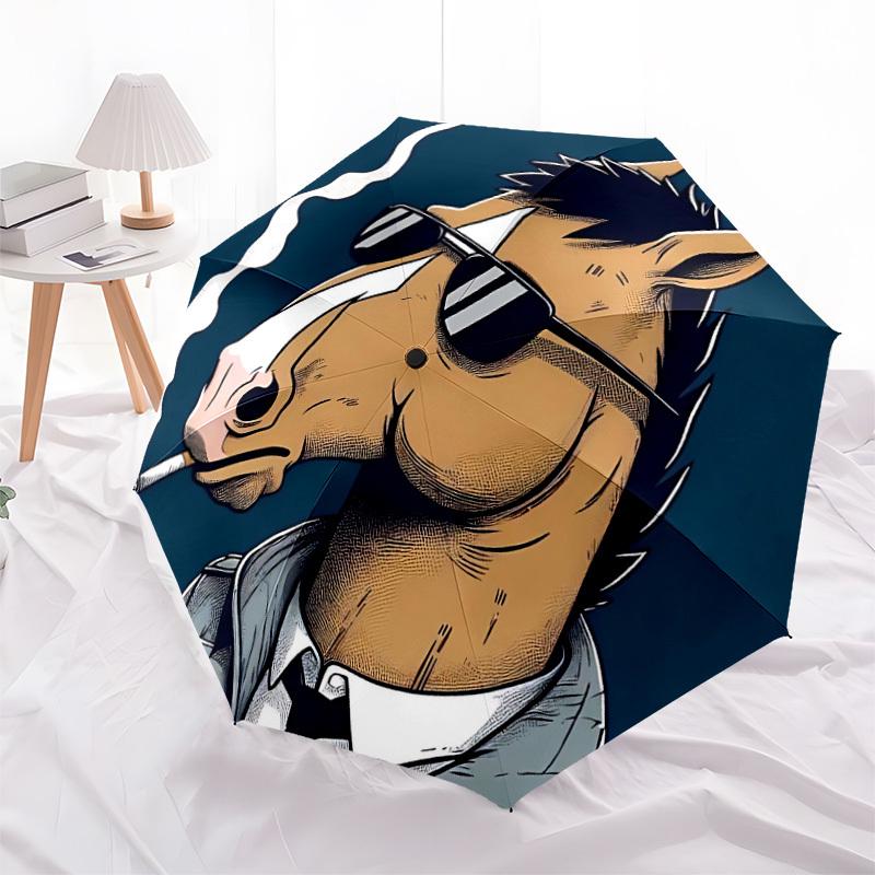 1pc BoJack Horse man Automatic Folding Umbrella - Compact 8-Rib Design, Durable Plastic & Iron, Lightweight for Outdoor Daily Use, a0929170