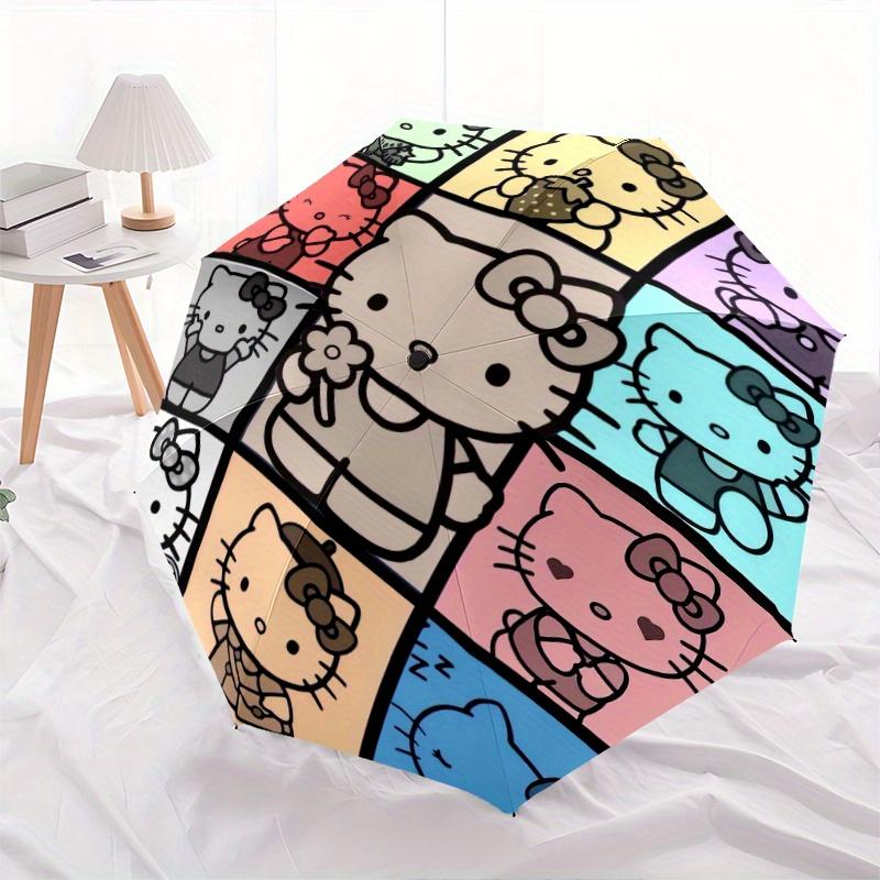 Multicolor Hello Kitty Durable Cartoon Folding Umbrella, Portable 3-Fold Compact Umbrella for Men and Women, Suitable for Travel or Daily Use.Y062