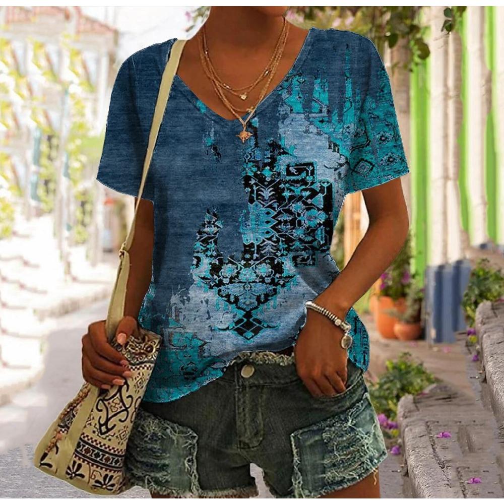 Retro T-shirt Women's Harajuku Clothes Summer Casual Short-sleeved Girl Shirt Floral Print Women's Oversized Top