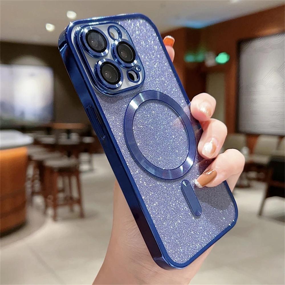 Luxury Electroplate Magsafe Wireless Charge Case for iPhone 15/14/13/12/11 Pro Max Plus – Soft Bumper Glitter Cover