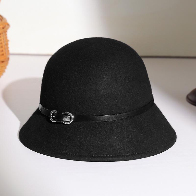 2025 Women's British Retro Wool Felt Hat: Autumn/Winter Fashion Belted Bucket Hat
