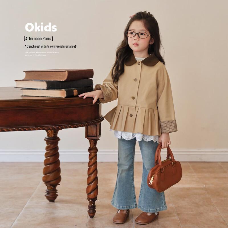 LUSON Toddler Girls Lapel Trench Coat 110