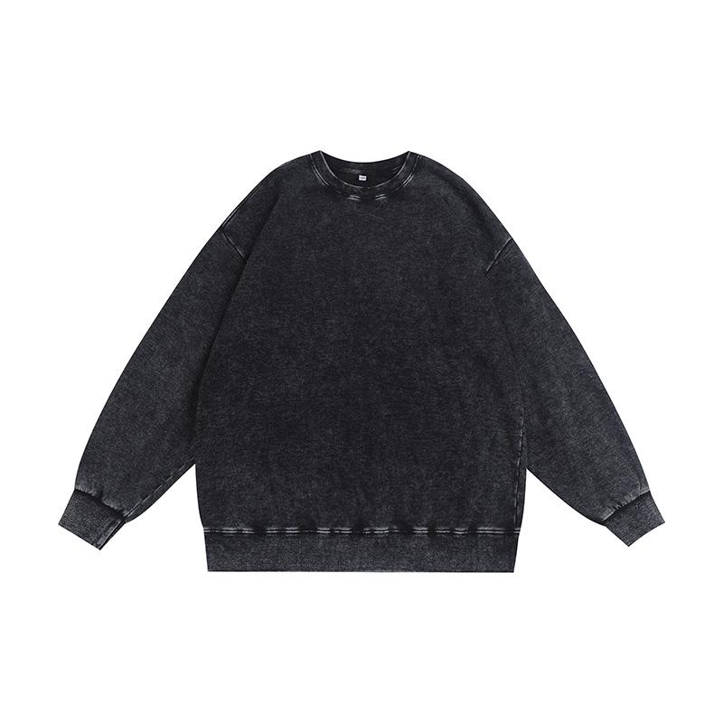 Vintage Batik Rundhals Oversized Sweatshirt - 350g Retro Gewaschen Locker Gestrickt