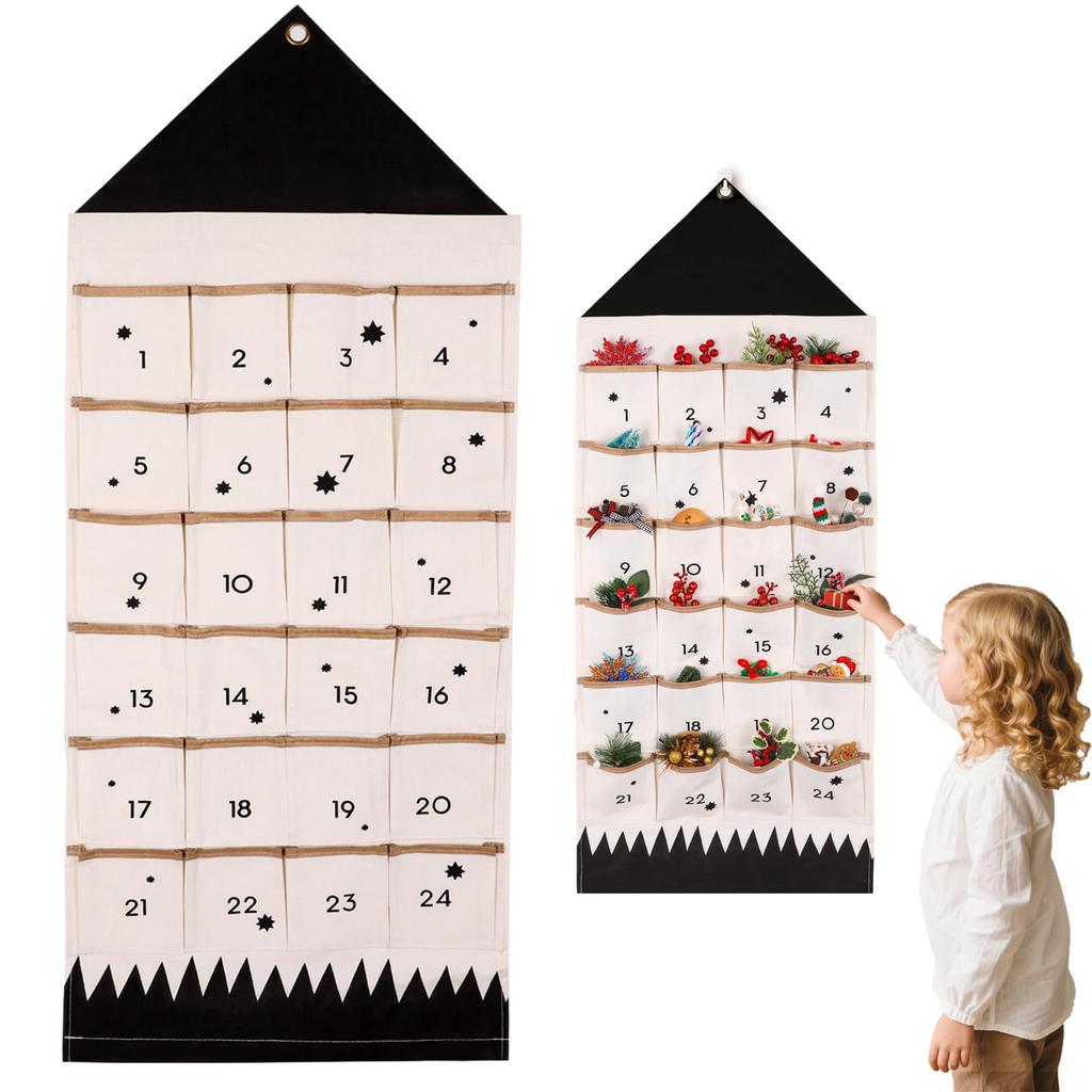 Weihnachts-Adventskalender aus Stoff mit Taschen 24 Tage Countdown-Kalender Wiederverwendbare Haushalts-Festdekorationen für Heimdeko