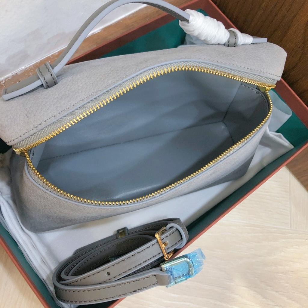 2025 New Gold Buckle Nubuckle Cowhide LP19 Lunch Box Bag Genuine Leather Versatile Small Square Bag Handheld One Shoulder Crossbody Bag for Women