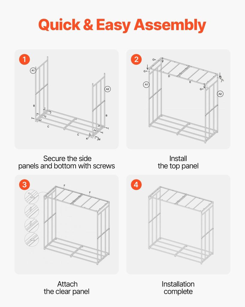 Firewood Rack with Sloped Roof, 1.85m Outdoor Firewood Holder, 1/4 Cord Log Storage Shed, 299kg Max Weight Capacity, Powder-Coated Metal Wood Storage