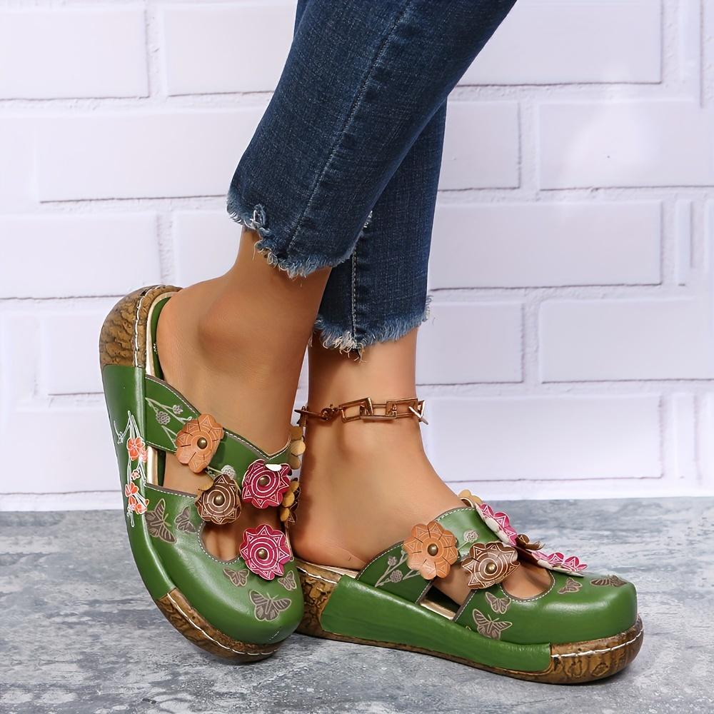 Платформенные сандалии в этническом стиле Женская обувь 43 зелёный 2670₽