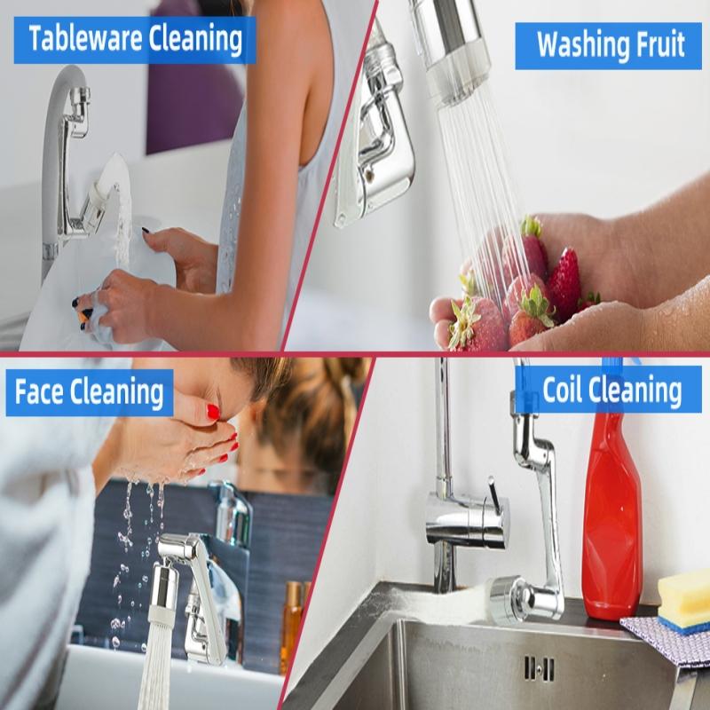 Universal-Wasserhahnverlängerung aus Kupfermetall mit 1080 ° Drehung und Dual-Mode-Sprühkopf, Bubbler-Spritzbelüfter für Küchenroboter-Armhahn
