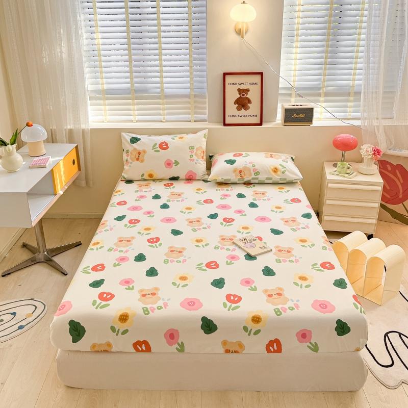 100% Cotton Bedsheets Cartoon Style Fitted Sheet For Kids Room Skin-Friendly Mattress Cover (No Pillowcase)