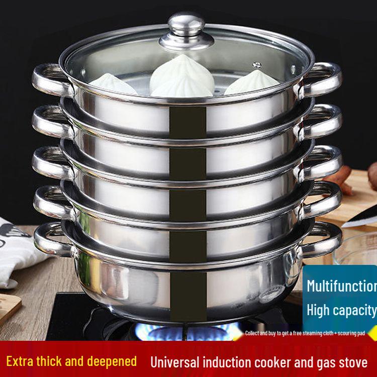Stainless Steel Multi-Layer Steamer Stockpot for Induction & Gas Stoves