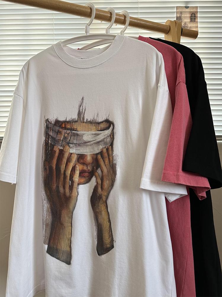 2024 Summer American Retro High Street Europe and The United States Street National Trend Loose Short-sleeved T-shirt Shirt