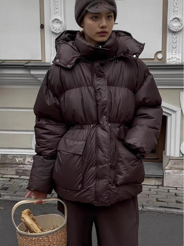Available Now: 2024 Winter Deep Red Zipper Cotton Jacket with Stand-up Collar - European & American Style Warm Coat.