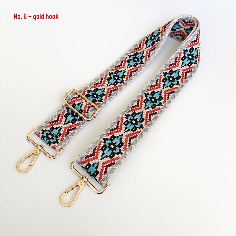 Etniczny Wzór Nylonowy Pasek do Plecaka z Regulowaną Długością i Metalowymi Akcesoriami - Odporny na Zużycie i Poszerzony dla Komfortu